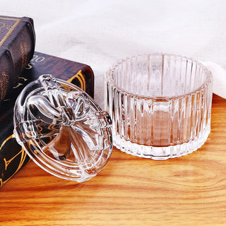 Vintage Ribbed Glass Sugar Cube Jar with Lid