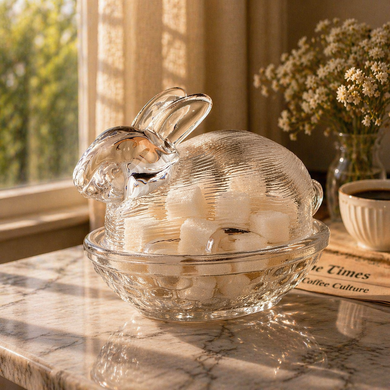 Vintage Bunny-Shaped Glass Candy and Trinket Dish