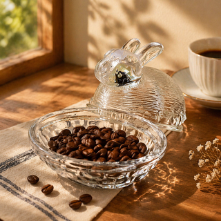 Vintage Bunny-Shaped Glass Candy and Trinket Dish