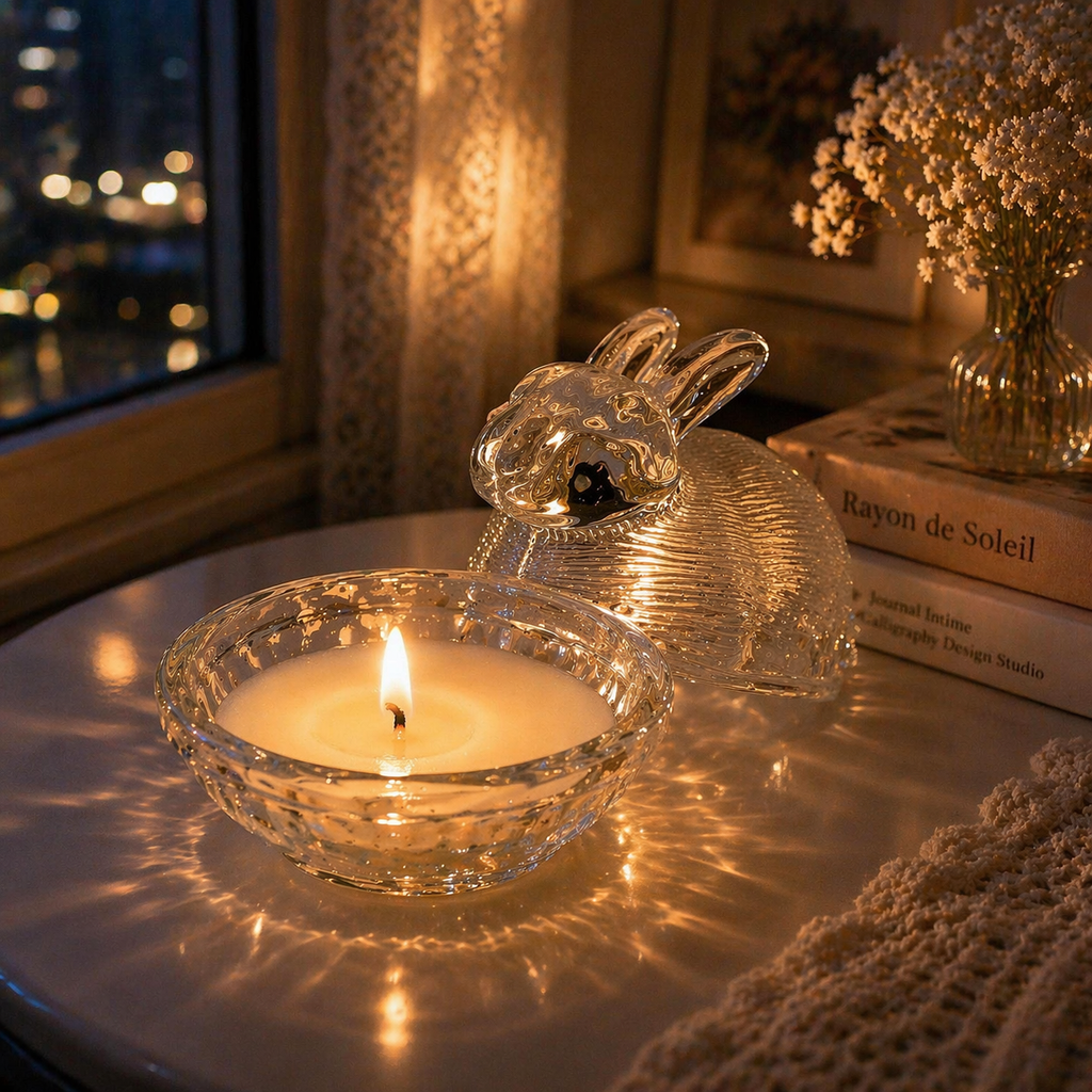 Vintage Bunny-Shaped Glass Candy and Trinket Dish