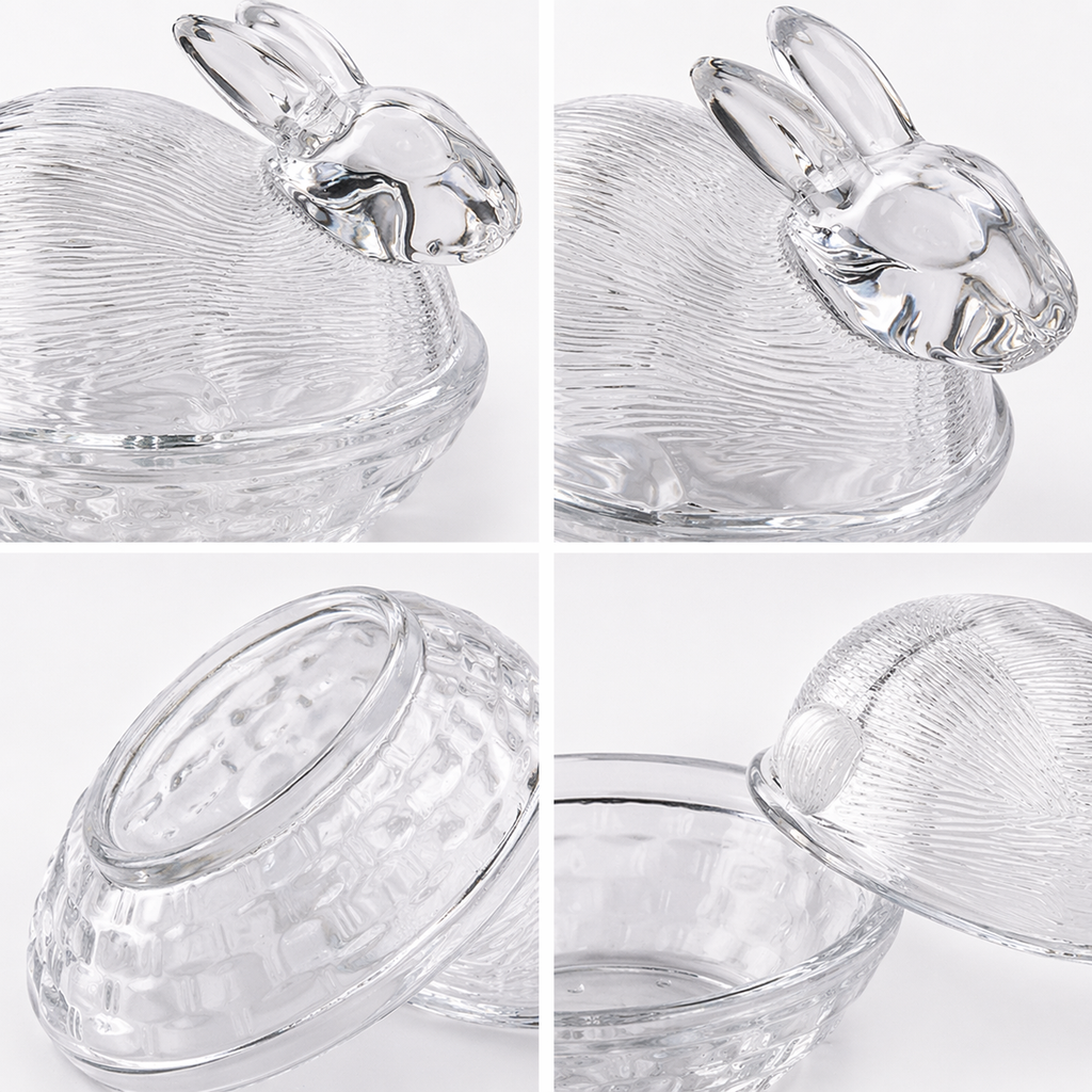 Vintage Bunny-Shaped Glass Candy and Trinket Dish