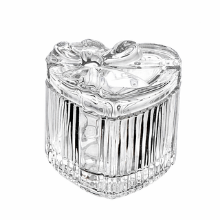 Vintage Ribbed Heart-Shaped Glass Trinket Box
