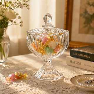 Vintage Swirl-Cut Glass Candy Jar with Lid