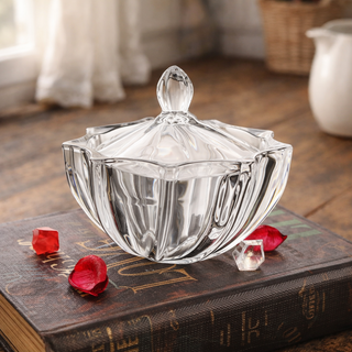 Vintage Petal-Shaped Glass Jar with Sculpted Lid