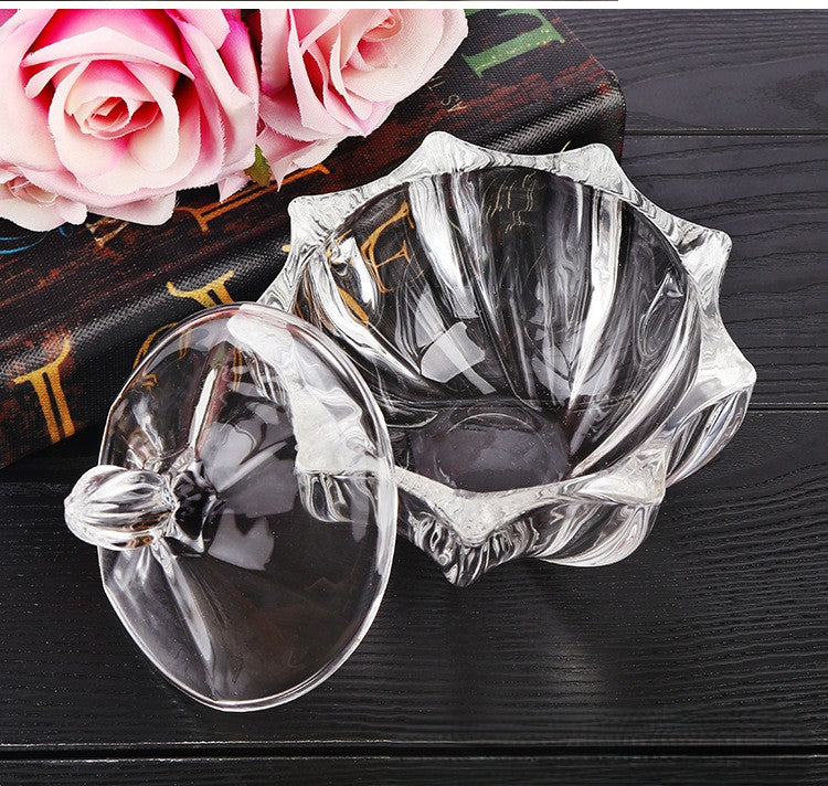 Vintage Petal-Shaped Glass Jar with Sculpted Lid