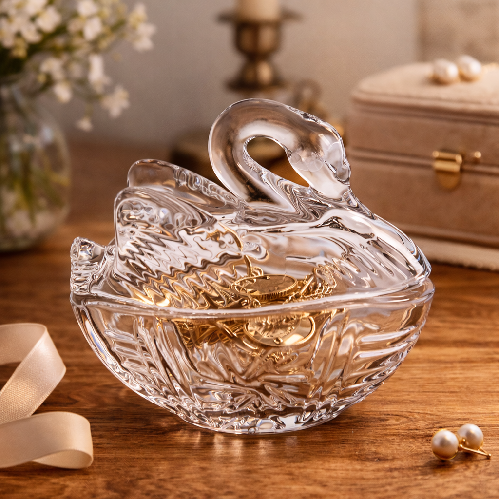 Vintage Swan-Shaped Glass Trinket and Candy Dish