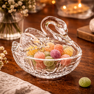 Vintage Swan-Shaped Glass Trinket and Candy Dish