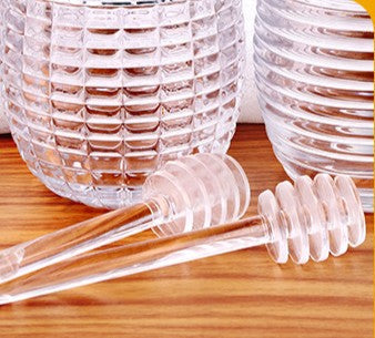 Vintage Ribbed Glass Honey Jar with Dipper
