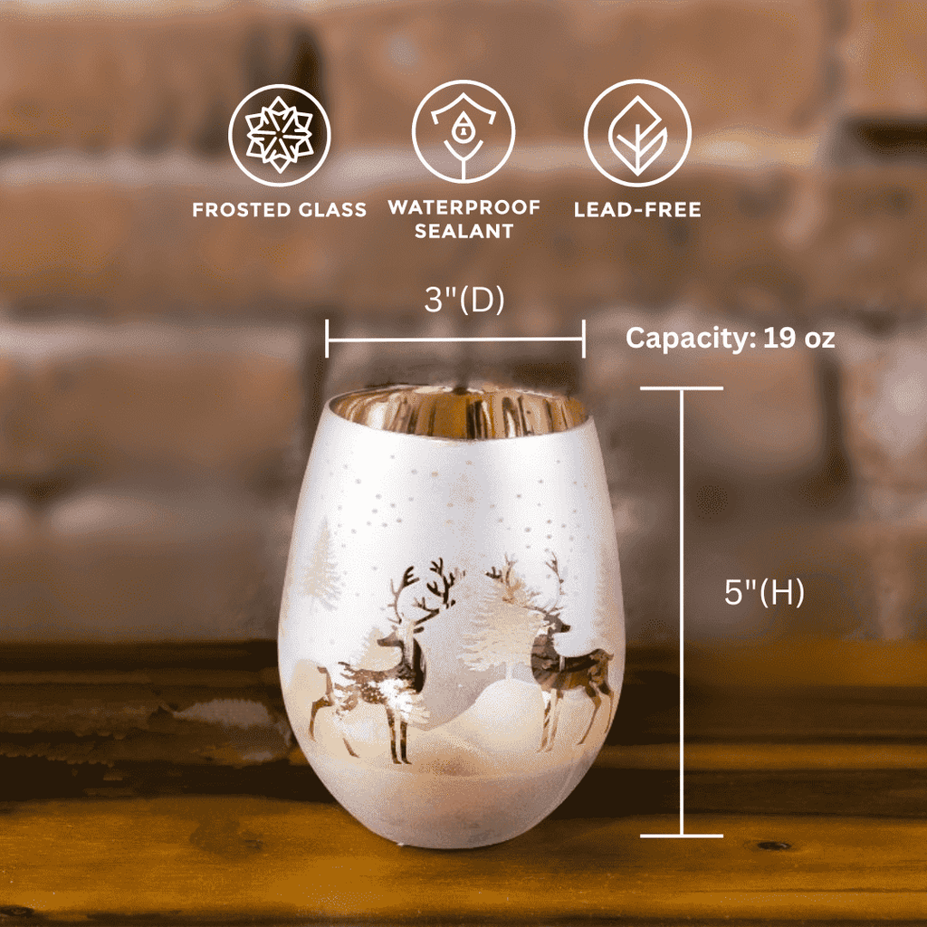 Frosted Gold & Silver Deer Stemless Wine Glasses – Set of 2