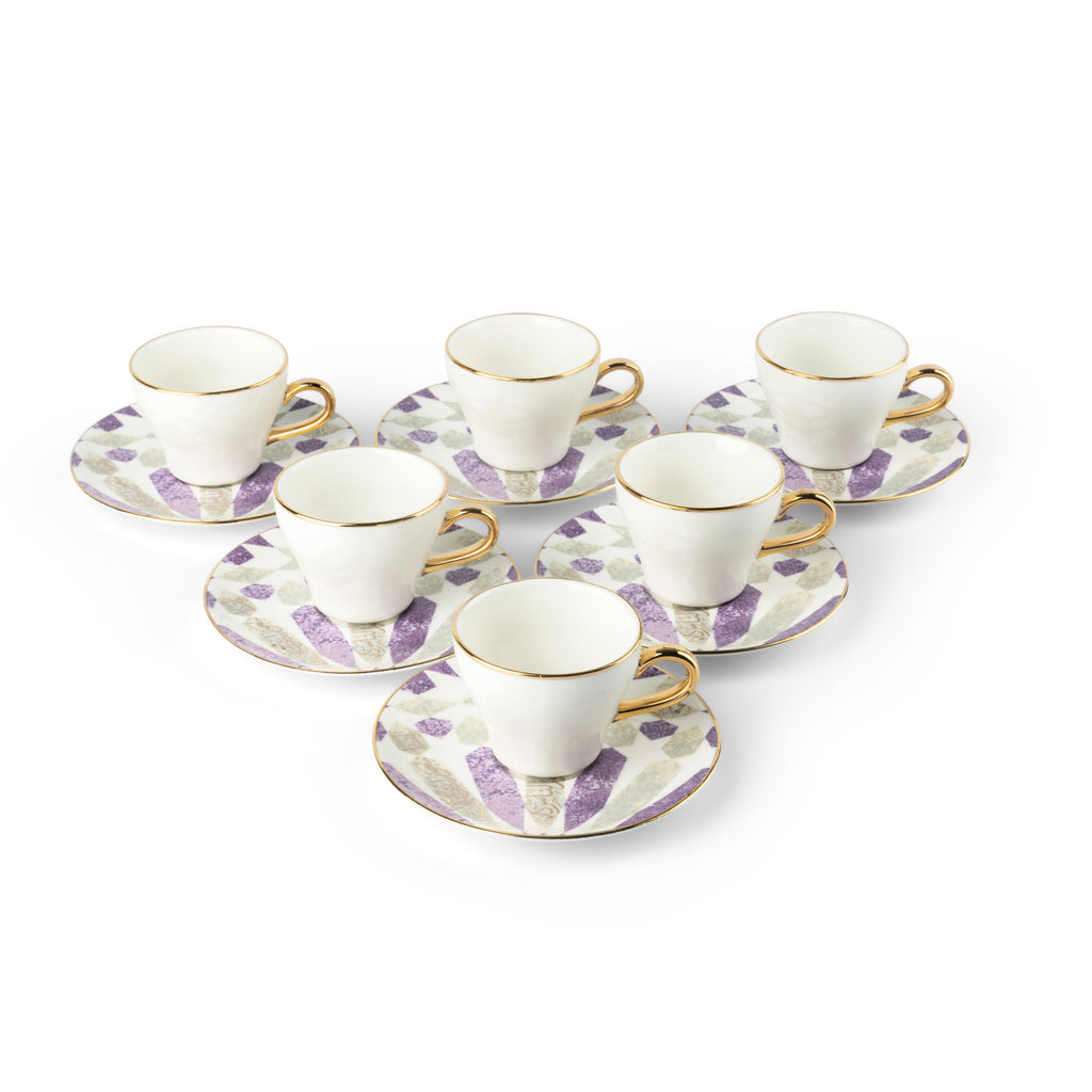 Amal Turkish Coffee & Espresso Cup Set (12-Pc) – Purple & Gold Luxury Bone China