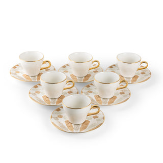 Amal Turkish Coffee & Espresso Cup Set (12-Pc) – Beige & Gold Luxury Bone China