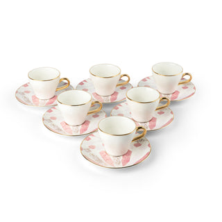 Amal Turkish Coffee & Espresso Cup Set (12-Pc) – Pink & Gold Luxury Bone China