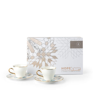 Amal Turkish Coffee & Espresso Cup Set (4-Pc) – Blue & Gold Luxury Bone China