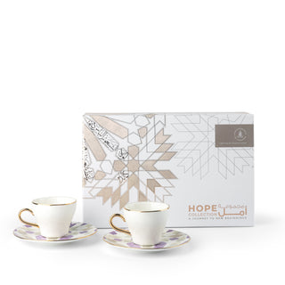 Amal Turkish Coffee & Espresso Cup Set (4-Pc) – Purple & Gold Luxury Bone China