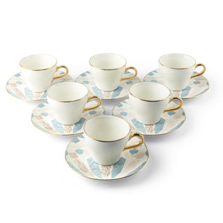 Amal Cappuccino Cup Set (12-Pc) – Blue & Gold Luxury Bone China