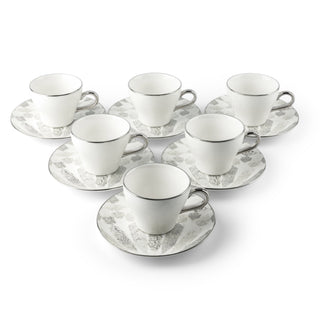 Amal Turkish Coffee & Espresso Cup Set (12-Pc) – Grey & Silver Luxury Bone China