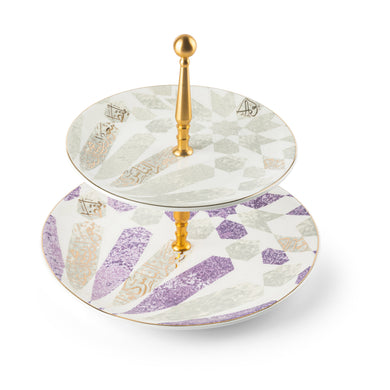 Amal 2-Tier Serving Plate – Purple & Gold Luxury Dessert & Appetizer Stand (7.5” + 10”)