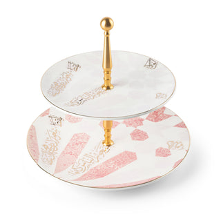 Amal 2-Tier Serving Plate – Pink & Gold Luxury Dessert & Appetizer Stand (7.5” + 10”)