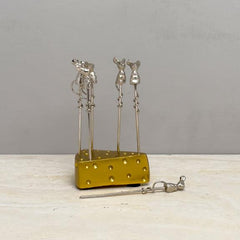 Gilded Mouse Cheese Pick Set with Cheese Block Holder – 6-Piece Set