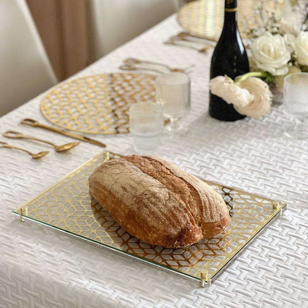 Glass & Mirror Laser-Cut Challah Board | Modern Luxury Tabletop Accent