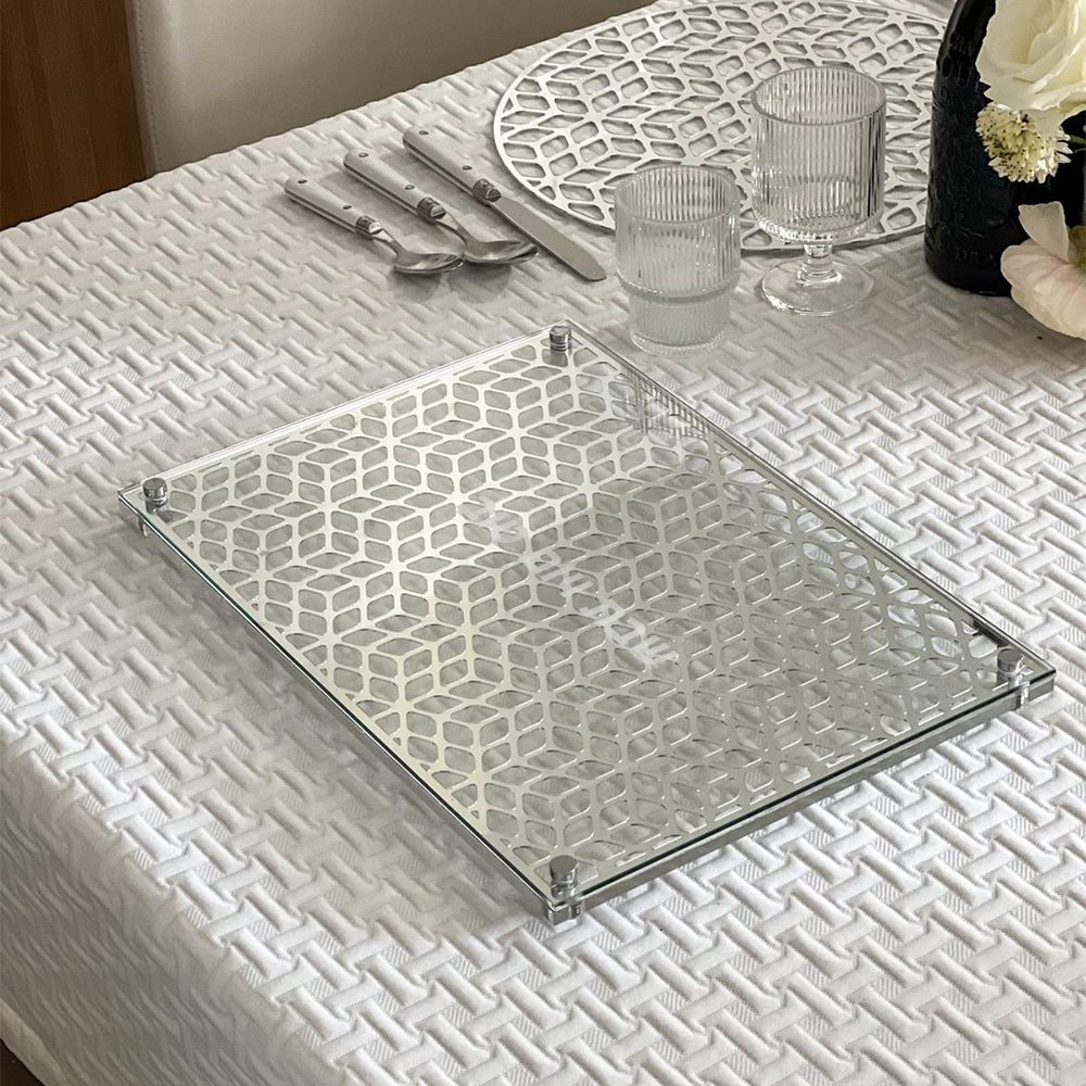 Glass & Mirror Laser-Cut Challah Board | Modern Luxury Tabletop Accent