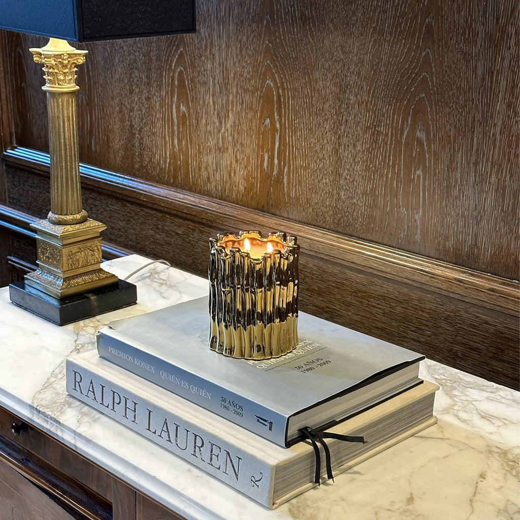 Gold Sagano Candle – Elegant Bamboo Scented Candle in Gold Jar