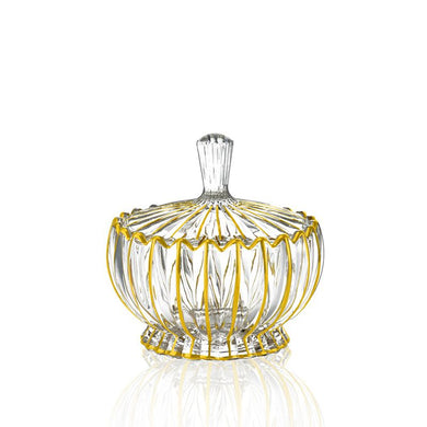Gold-Trimmed Fluted Glass Dish with Lid