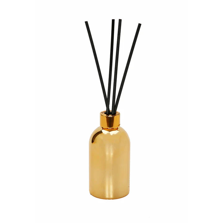Gold Bottle Diffuser with Gold Cap and White Flower,