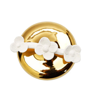 Gold Circular Diffuser with Three White Flowers – “English Pear & Freesia” or “Iris & Rose” Scent