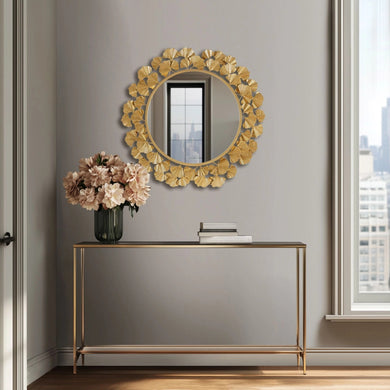 Gold Foil Ginkgo Leaf Round Mirror – 30.5