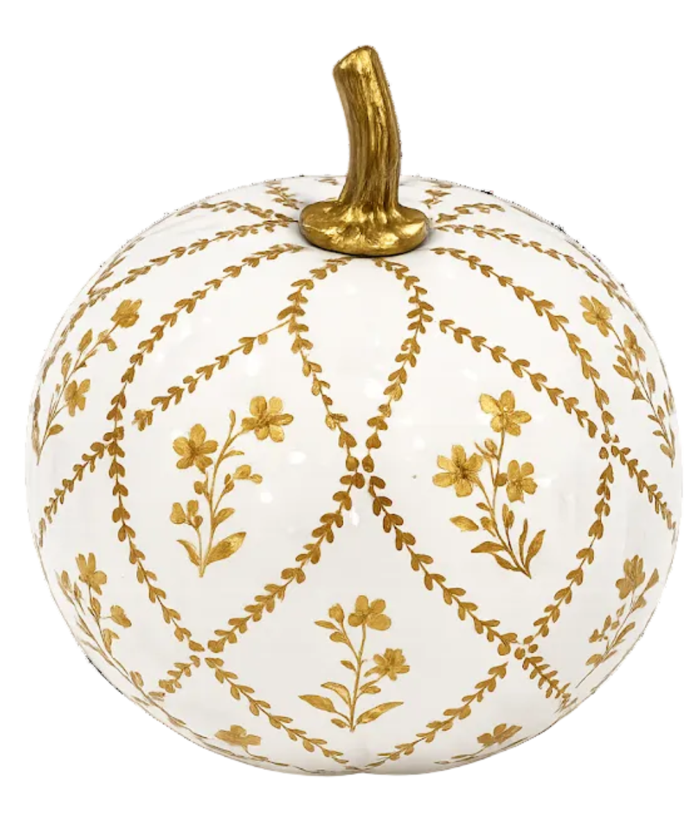 Gold Garden Trellis Hand-Painted Metal Pumpkin – 8-Inch