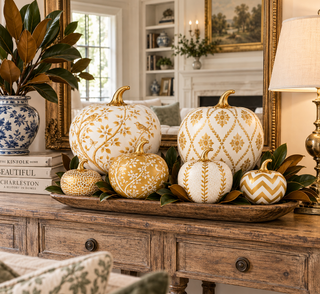 Gold Bird & Vine Silhouette Metal Pumpkin – Available in Two Sizes
