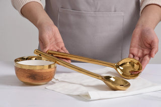 Salad Servers — Madera Collection | Gold-Toned Porcelain, 10