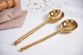 Salad Servers — Madera Collection | Gold-Toned Porcelain, 10