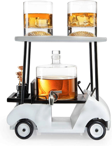 Limited Edition Golf Whiskey Decanter Set with Golf Cart Holder & Golf Ball Glasses