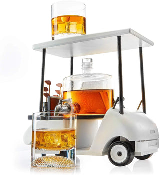 Limited Edition Golf Whiskey Decanter Set with Golf Cart Holder & Golf Ball Glasses