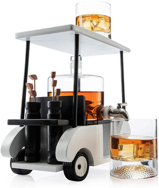 Limited Edition Golf Whiskey Decanter Set with Golf Cart Holder & Golf Ball Glasses