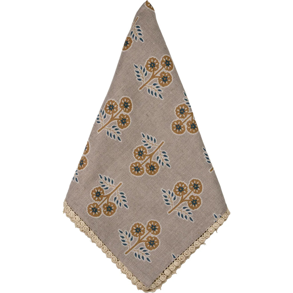 Cinnamon Brown with Blue Flowers Napkin / Gray with Yellow and Blue Flowers Napkins, Set of 8 / Sage Green Blue Flower Napkins, Set of 8 with Floral Lace Edge