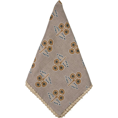 Cinnamon Brown with Blue Flowers Napkin / Gray with Yellow and Blue Flowers Napkins, Set of 8 / Sage Green Blue Flower Napkins, Set of 8 with Floral Lace Edge