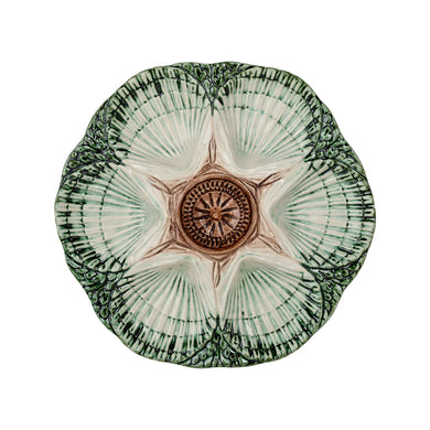 NOLA Oyster Plate, Cream & Burgundy / Pink & Green / Cobalt – Hand-Painted Portuguese Majolica Oyster Plate