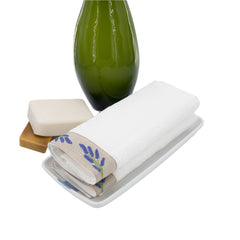 White Turkish Cotton Guest Towels with Blue Lavender Floral Borders – Set of 2