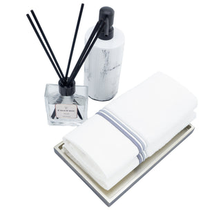 Turkish Cotton Guest Towels with Gray Stripe French Borders – Set of 2