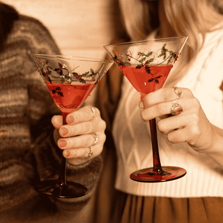 Hand-Painted Holly & Jeweled Berry Martini Glasses – Set of 2
