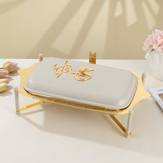 Jiwar Medium Twin Candle Pyrex Chafer Beige & Gold | Elegant Buffet Serveware