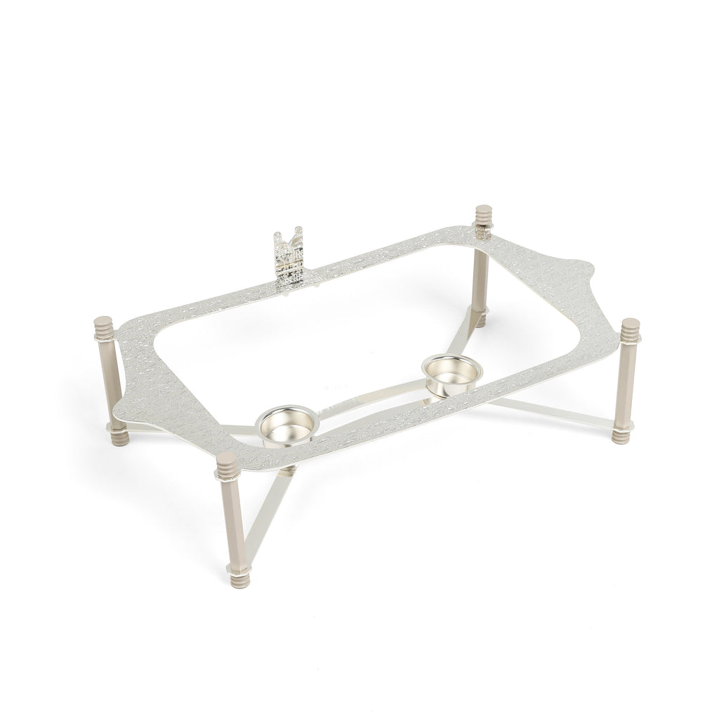 Jiwar Medium Twin Candle Pyrex Chafer Beige & Silver | Elegant Buffet Serveware