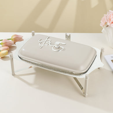 Jiwar Medium Twin Candle Pyrex Chafer – Beige & Silver, Stainless Steel Food Warmer