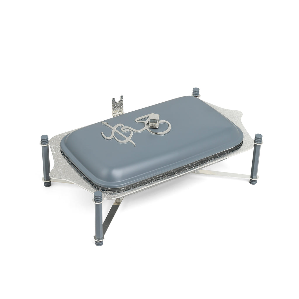 Jiwar Medium Twin Candle Pyrex Chafer – Haze Blue & Silver, Elegant Food Warmer for Events