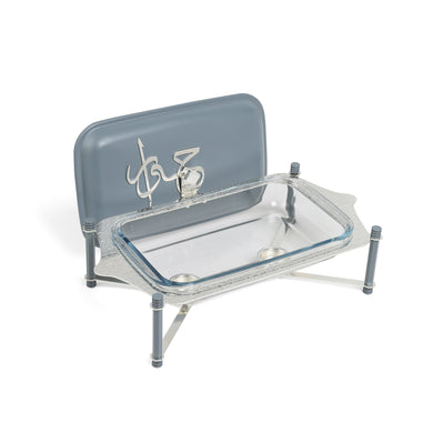 Jiwar Medium Twin Candle Pyrex Chafer Haze Blue & Silver | Elegant Buffet Serveware