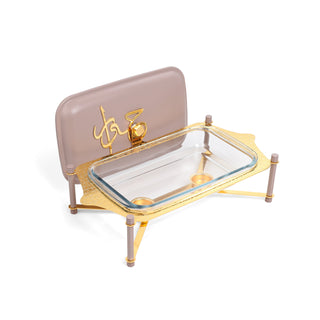 Jiwar Medium Twin Candle Pyrex Chafer Beige & Silver | Elegant Buffet Serveware