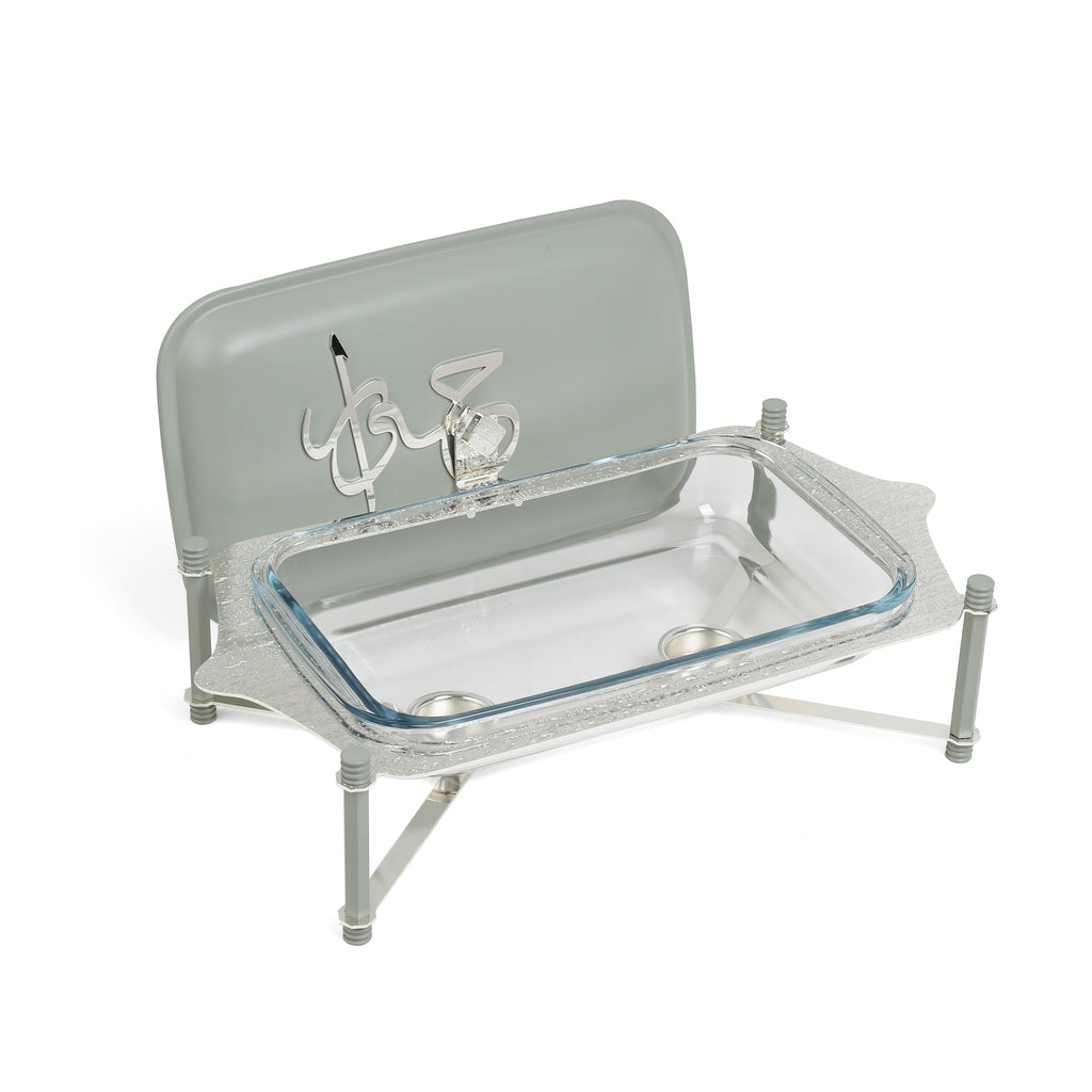 Jiwar Medium Twin Candle Pyrex Chafer Mint Green & Silver | Elegant Buffet Serveware